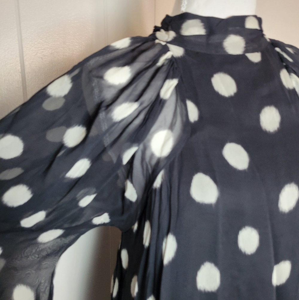 NWT Anthropologie × Maeve Polka Dot Long Sheer Sleeve Mini Dress Tie Back SM - Picture 8 of 16